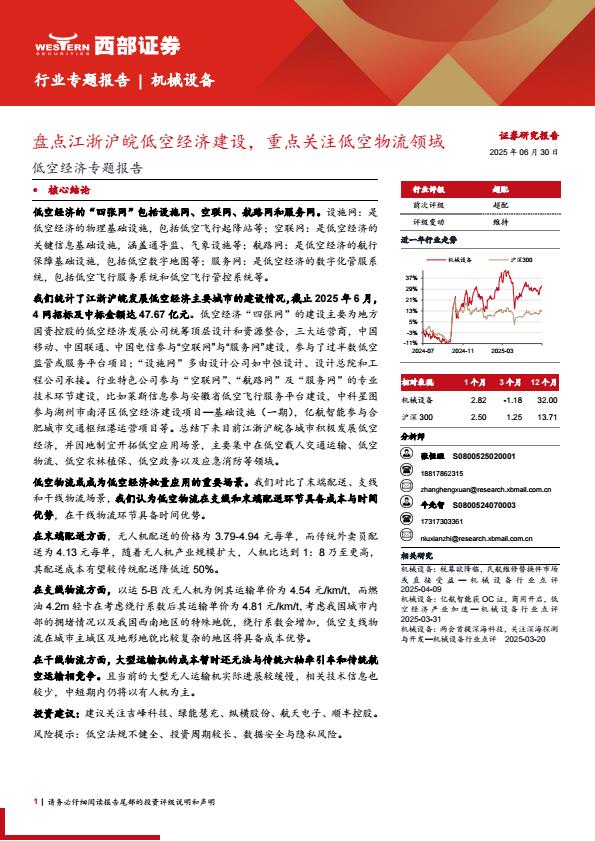 【19050E】低空经济专题报告：盘点江浙沪皖低空经济建设，重点关注低空物流领域