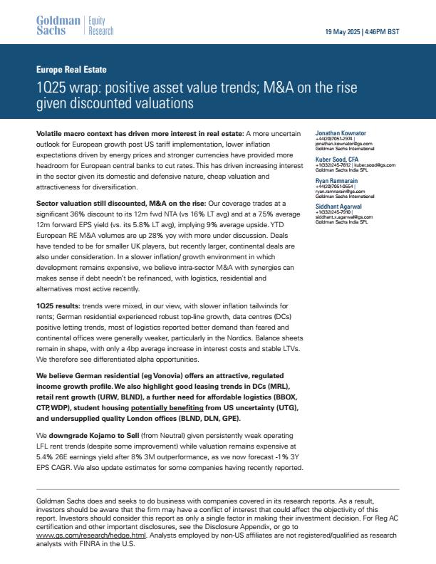 【20211E】【高华证券】2025年第一季度总结资产价值呈积极趋势；鉴于估值折扣，并购活动增加