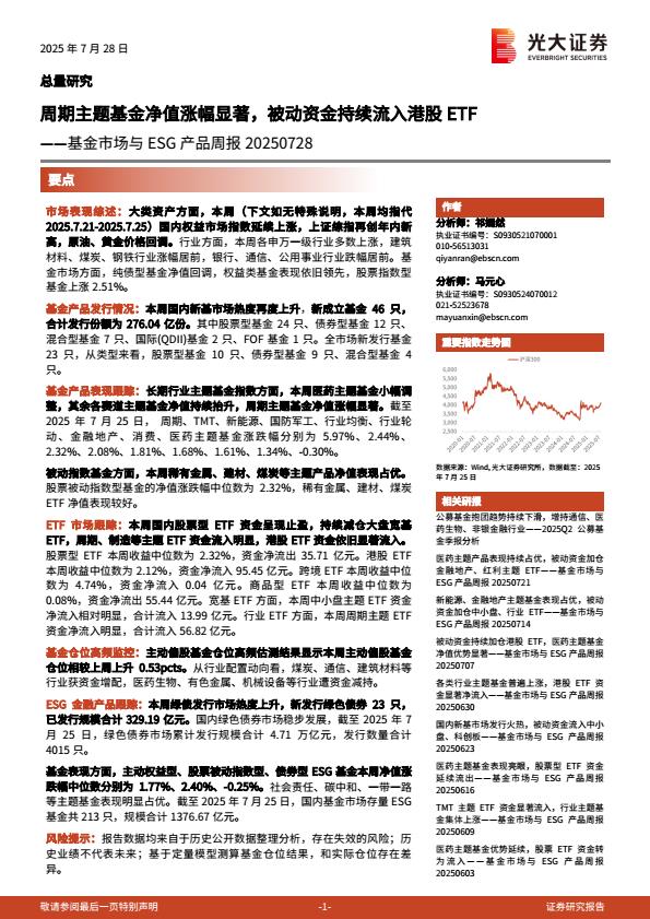 【20206E】【光大证券】基金市场与SG产品周报：周期主题基金净值涨幅显著，被动资金持续流入港股TF