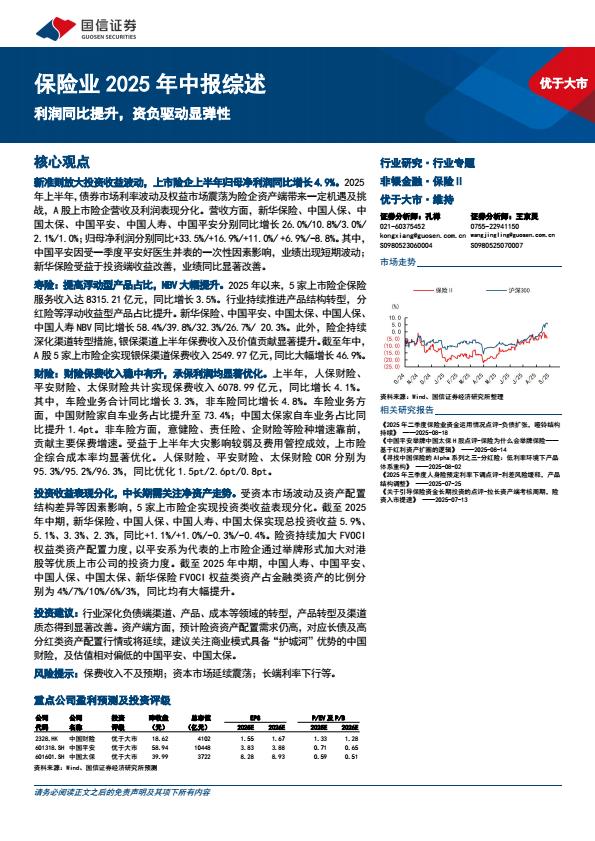 【21429E】【国信证券】保险业2025年中报综述：利润同比提升，资负驱动显弹性