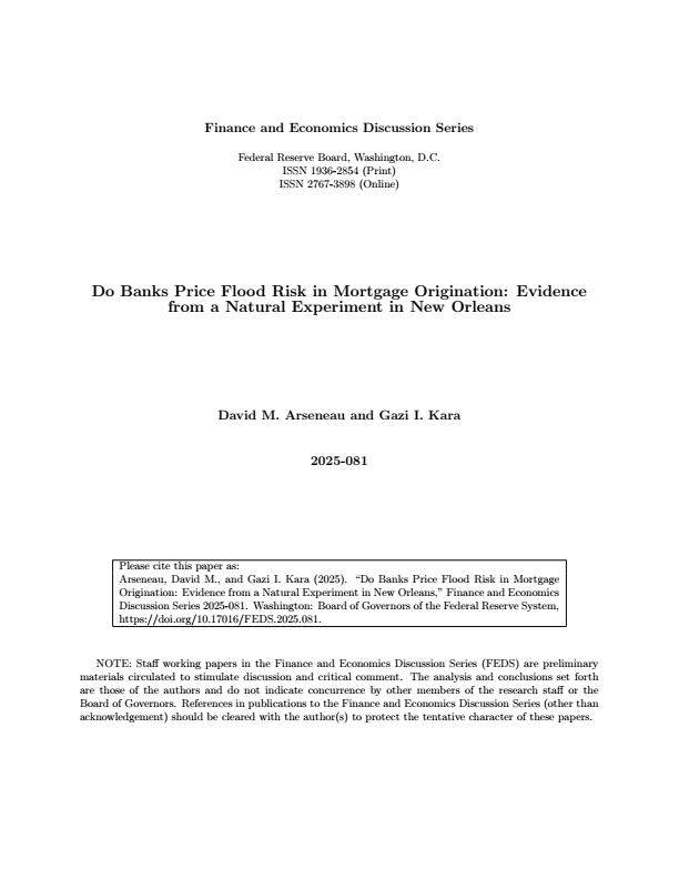 【23409E】【美联储】银行是否为抵押贷款发放中的洪水风险定价：来自新奥尔良自然实验的证据2025.9