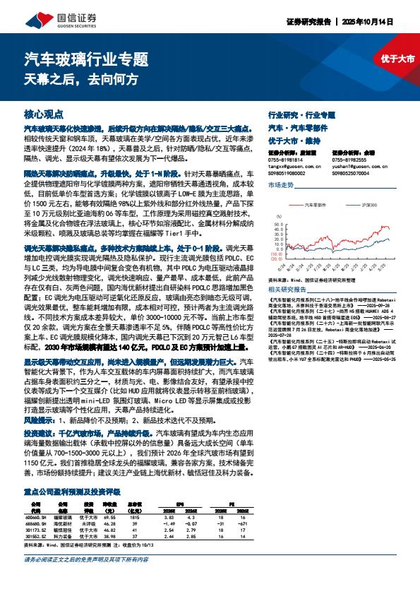 【23630E】【国信证券】汽车玻璃行业专题：天幕之后，去向何方